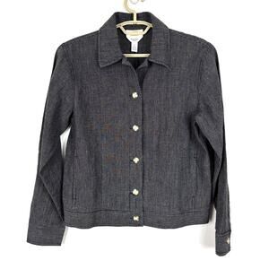 Vintage Talbots Irish Linen Blend Black Check Jacket Small linen/cotton pockets